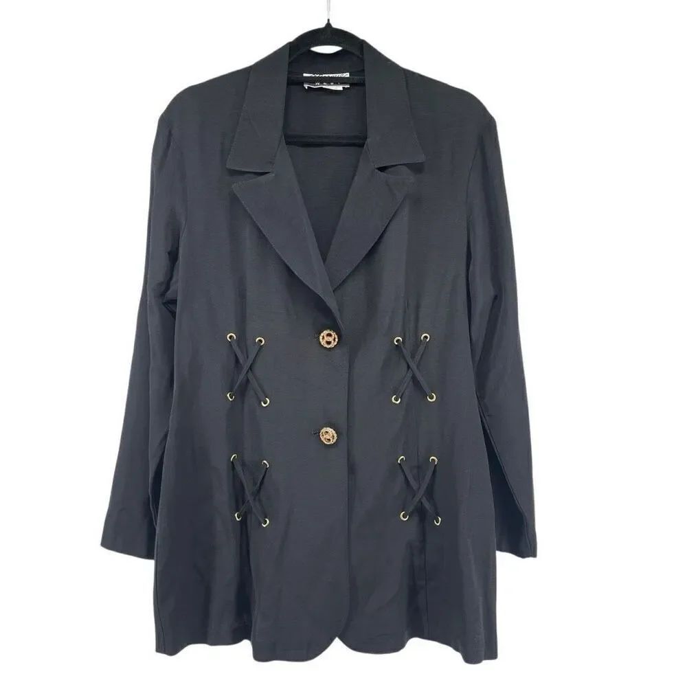 Vintage Marnie West Black Blazer Medium – Gold Buttons, Crisscross Detail
